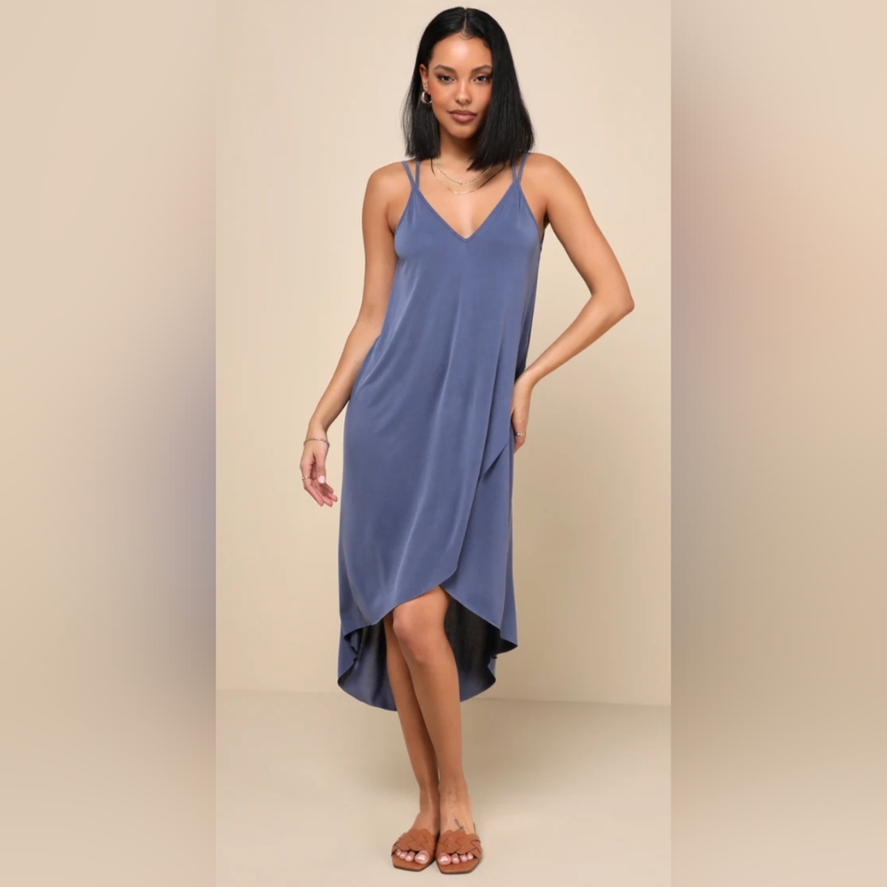 Lush Blue Sleeveless V-Neck High-Low Dress